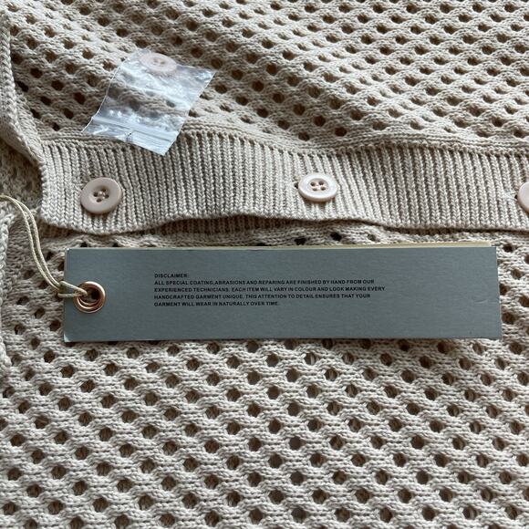 Sandstone Mens L Beige Knit Button Down Knit Polo Retro 70s Resort Quiet Luxury - Picture 6 of 10